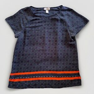 LOFT Outlet Navy Blue Geometric Print Short Sleeve Blouse Women's‎ Size Medium